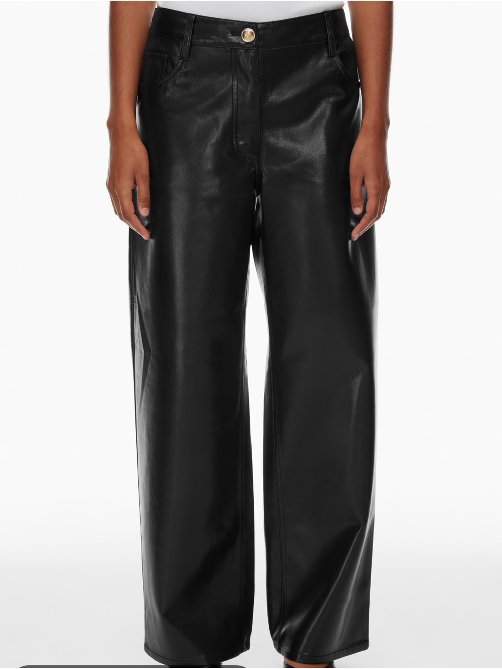 Zara Black Faux Leather Wide Leg Flare Pants